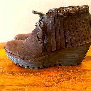 Fly London Yank Fringed Lace Up Booties